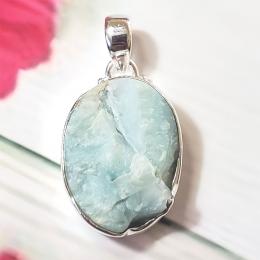 SAPMK08096 Fabulous Sterling Silver Rough Gemstone Handmade Larimar Pendant