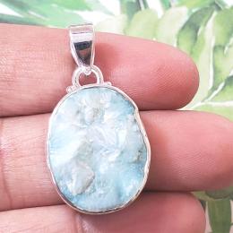 SAPMK08100 Sterling Silver Newly Handmade Rough Larimar Stone Pendant