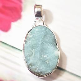 SAPMK08104 Rough Gemstone Larimar Pendant 925 Sterling Silver