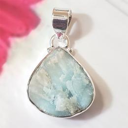 SAPMK08109 Sterling Silver Newly Handmade Rough Larimar Stone Pendant