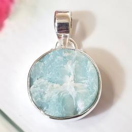 SAPMK08112 Dazzling Rough Larimar Handmade Pendant 925 Sterling Silver