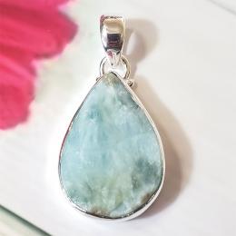 SAPMK08116 Solid 925 Sterling Silver Rough Larimar Handmade Pendant