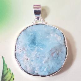 SAPMK08126 Plain Setting Rough Larimar Sterling Silver Handmade Collection Pendant