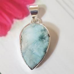 SAPMK08130 Elegant Natural Larimar Rough Gemstone Sterling Silver Pendant