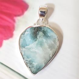 SAPMK08132 Solid 925 Sterling Silver Rough Larimar Handmade Pendant