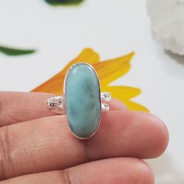 SARMK08001 Adjustable Plain Larimar Ring Made in 925 Sterling Silver