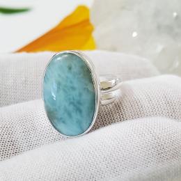 SARMK08009 Adjustable Sterling Silver Cabochon Gemstone Bezel Larimar Ring