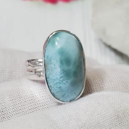 SARMK08019 Adjustable Larimar Gemstone Solid 925 Sterling Silver Ring Cab Gemstone Handmade