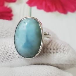 SARMK08023 Adjustable 925 Sterling Silver Larimar Gemstone Beautiful Bezel Ring