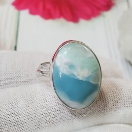 SARMK08024 Adjustable Solid 925 Sterling Silver Larimar Plain Design Ring With Cab Gemstone