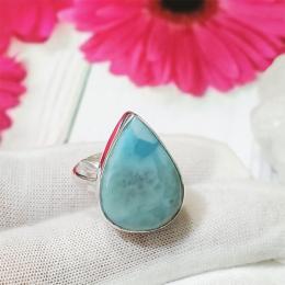 SARMK08029 Adjustable Plain Setting Natural Larimar Gemstone Beauitiful Rings 925 Sterling Silver