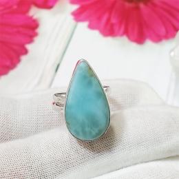 SARMK08032 Adjustable 925 Sterling Silver Pretty Womens Stacking Rings Larimar Gemstone