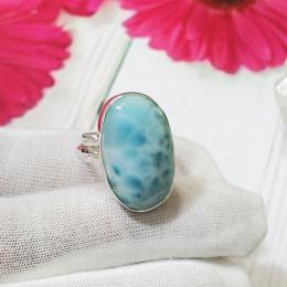 SARMK08033 Adjustable Wholesale Gemstone Rings of Fabulous Geniune Larimar Gemstone Sterling Silver