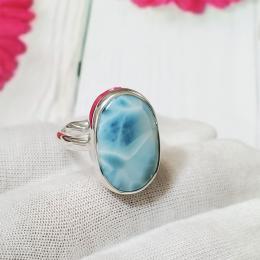 SARMK08037 Adjustable Exclusive Larimar Cabochon Gemstone's Designer Fashionable Ring 925 Sterling Silver