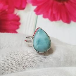 SARMK08040 Adjustable Plain Larimar Ring Made in 925 Sterling Silver