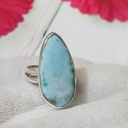 SARMK08054 Adjustable Beautiful Larimar Gemstone With 925 Silver Stunning Ring