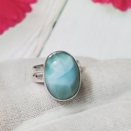 SARMK08055 Adjustable Genuine Larimar Gemstone Designer Bezel Rings 925 Sterling Silver