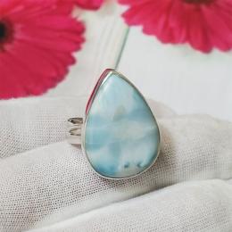 SARMK08062 Adjustable 925 Sterling Silver Larimar Gemstone Beautiful Bezel Ring