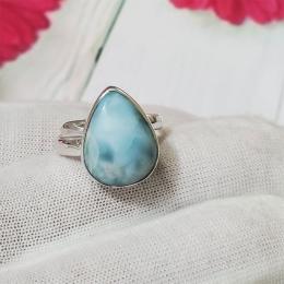 SARMK08065 Adjustable Plain Setting Natural Larimar Gemstone Beauitiful Rings 925 Sterling Silver